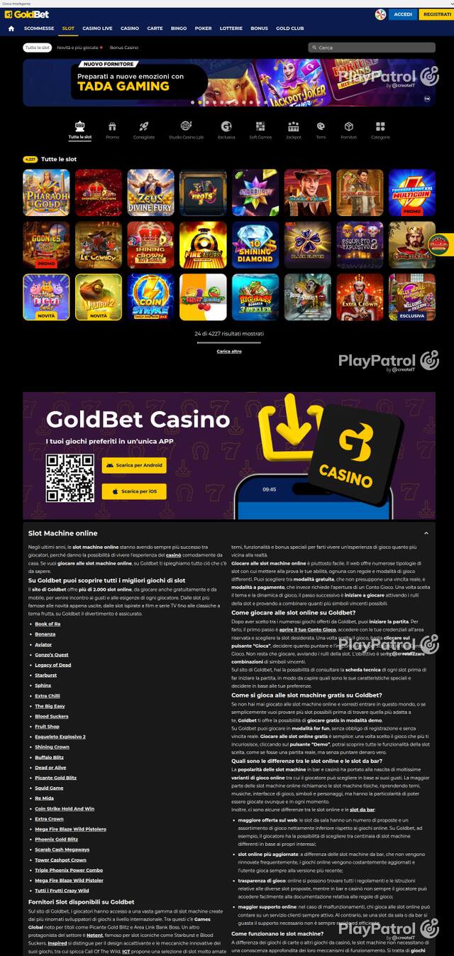 Homepage capture of Goldbet recorded during the scan