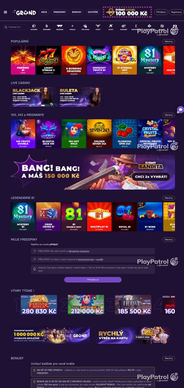 Homepage capture of GrandWin recorded during the scan