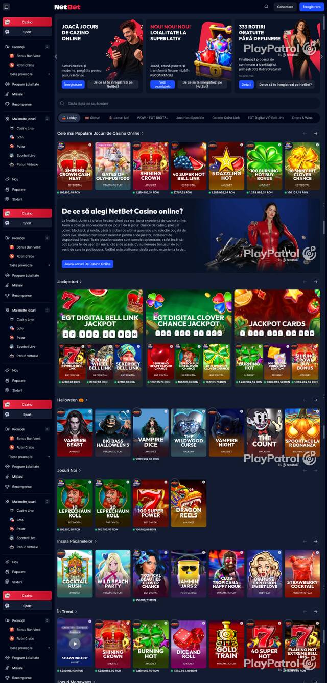 Capture of the front page of NetBet (casino.netbet.ro) on 13 October 2026