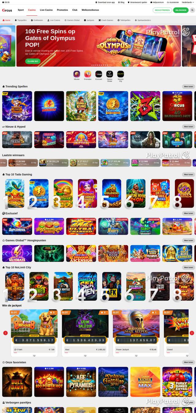 Homepage capture of Circus recorded during the scan