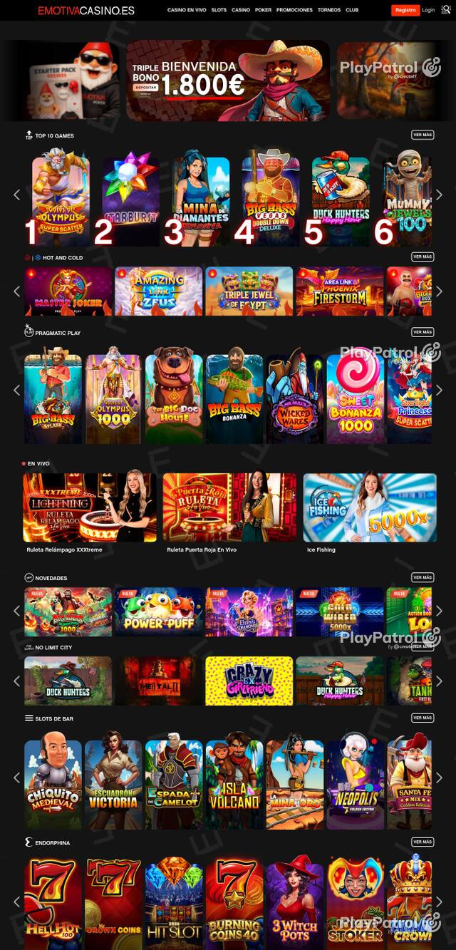 Capture of the front page of Emotiva Casino (emotivacasino.es) on 14 October 2026