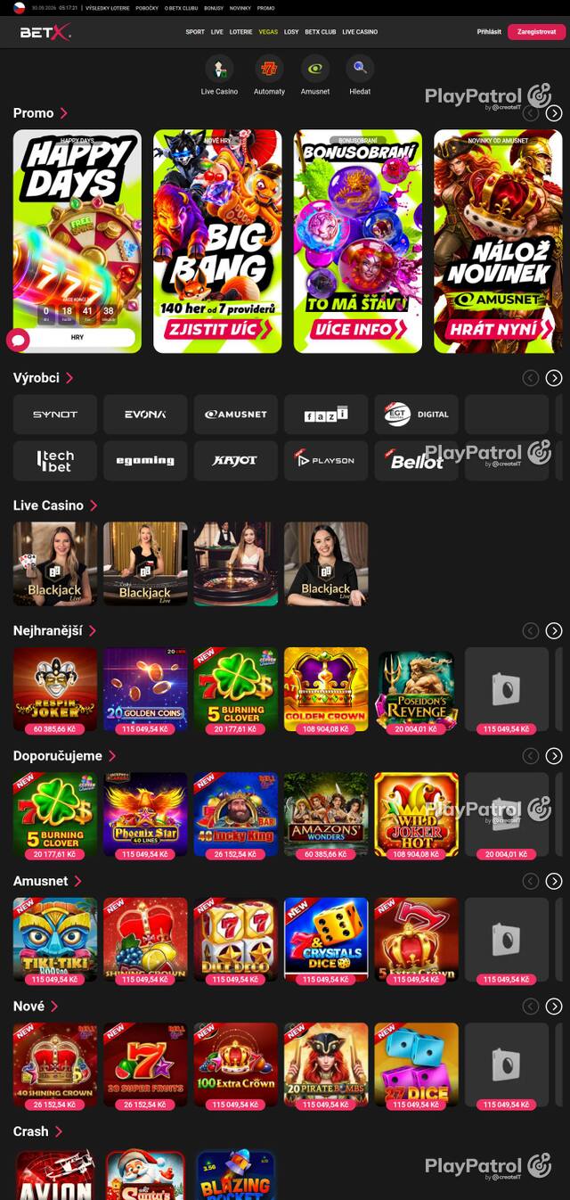 Homepage capture of BetX recorded during the scan