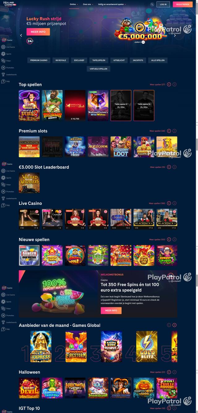 Capture of the front page of Holland Casino (hollandcasino.nl) on 30 October 2026