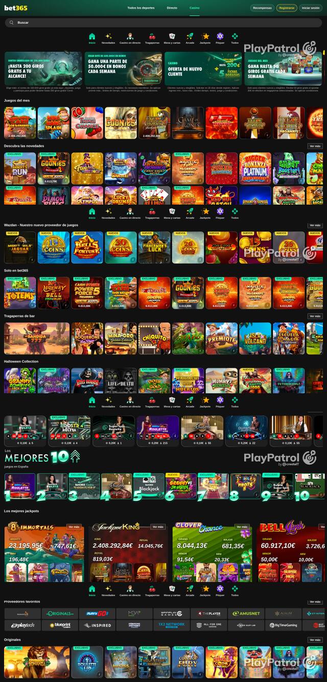 Capture of the front page of Bet365 Casino (casino.bet365.es) on 28 October 2026