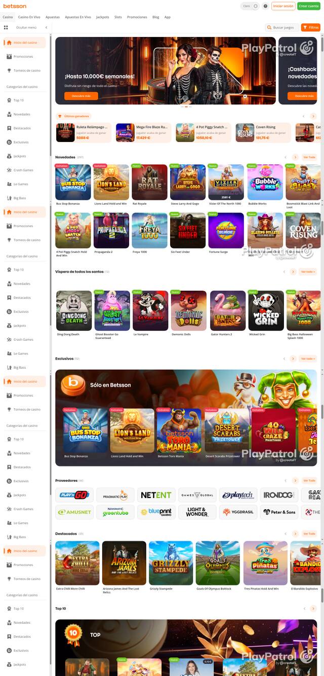 Capture of the front page of Betsson (betsson.es) on 26 October 2026