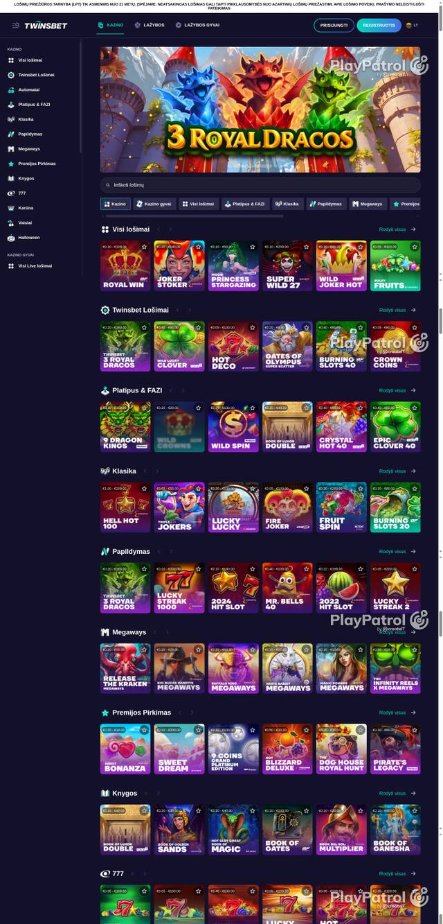 Capture of the front page of twinsbet.lt (twinsbet.lt) on 23 October 2026