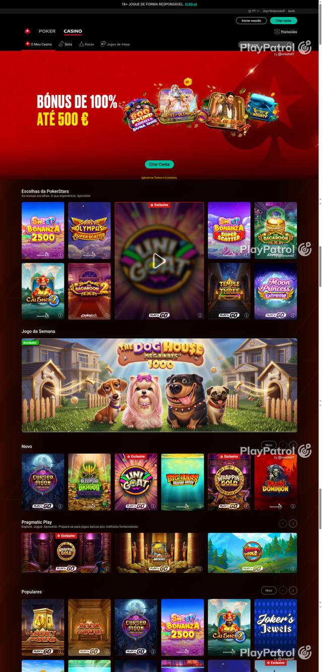 Capture of the front page of pokerstars.pt (pokerstars.pt) on 20 October 2026
