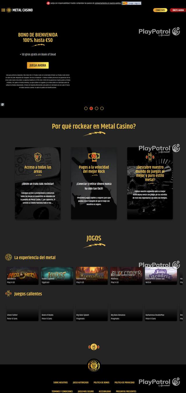 Homepage capture of Metal Casino recorded during the scan