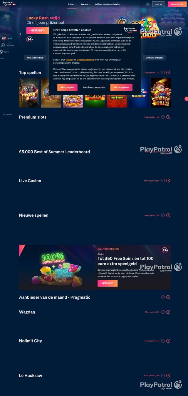 Homepage capture of Holland Casino recorded during the scan