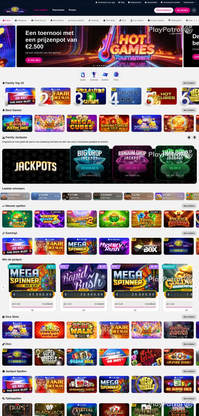 Front page of familygameonline.be as captured on 27 October 2026