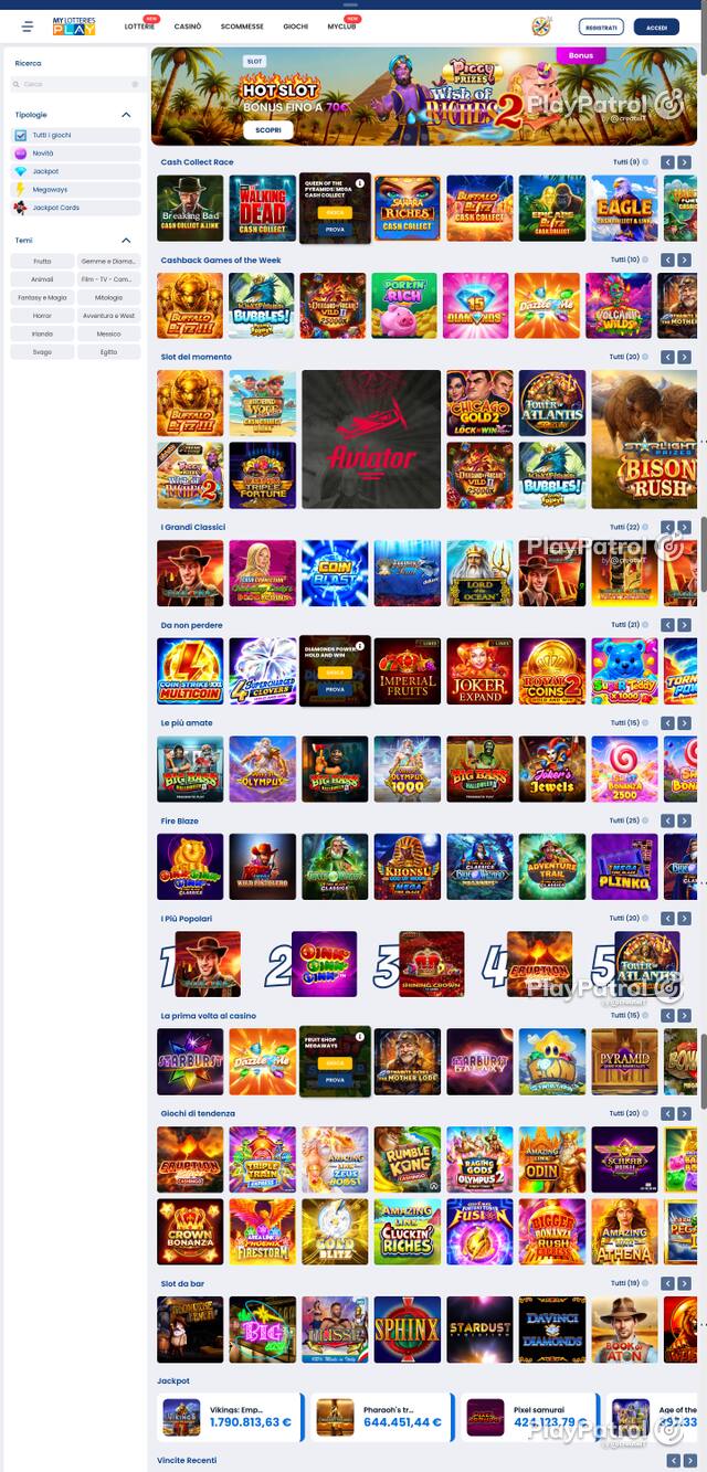 Capture of the front page of MyLotteries (mylotteriesplay.it) on 7 October 2026