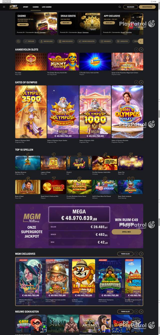 Capture of the front page of BetMGM (betmgm.nl) on 10 October 2026