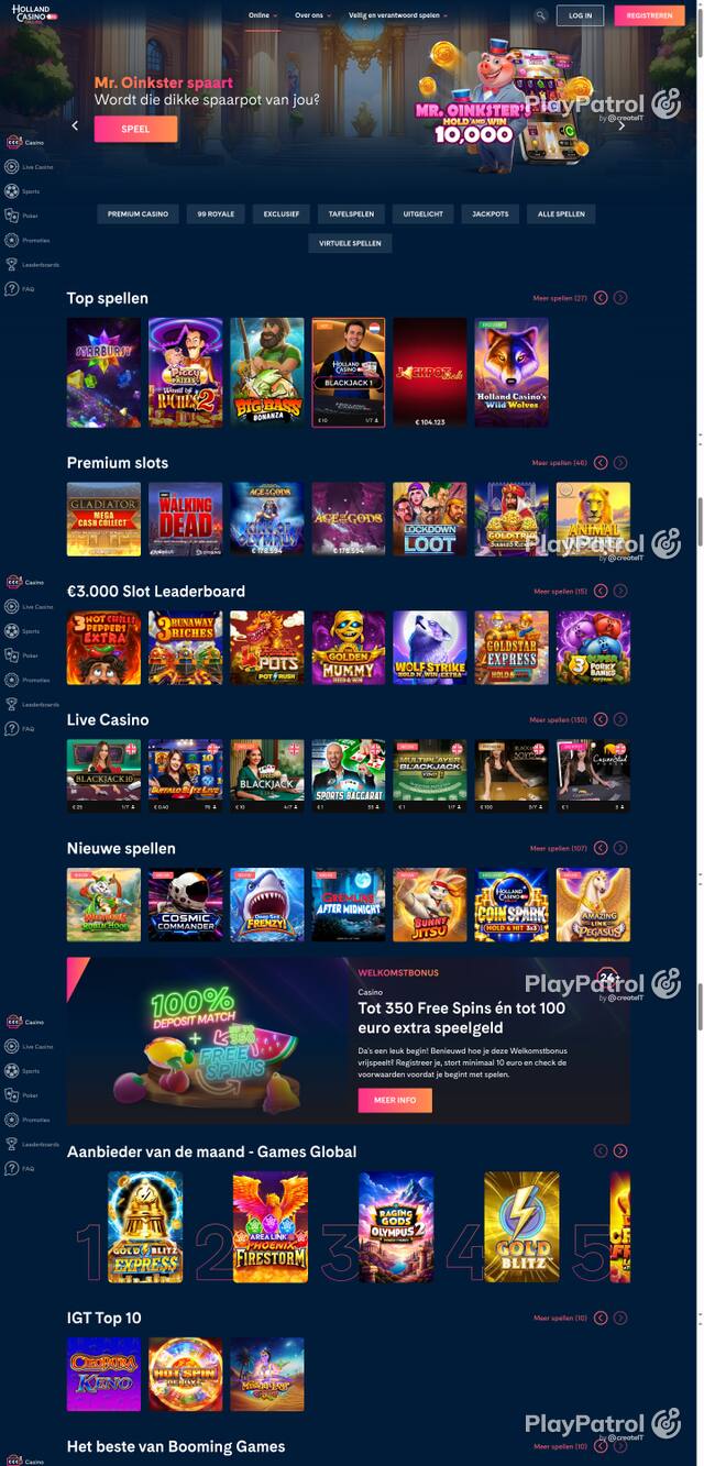 Capture of the front page of Holland Casino (hollandcasino.nl) on 13 October 2026