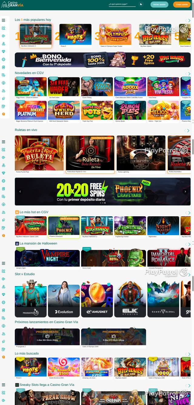 Capture of the front page of Casino Gran Vía (casinogranvia.es) on 21 October 2026