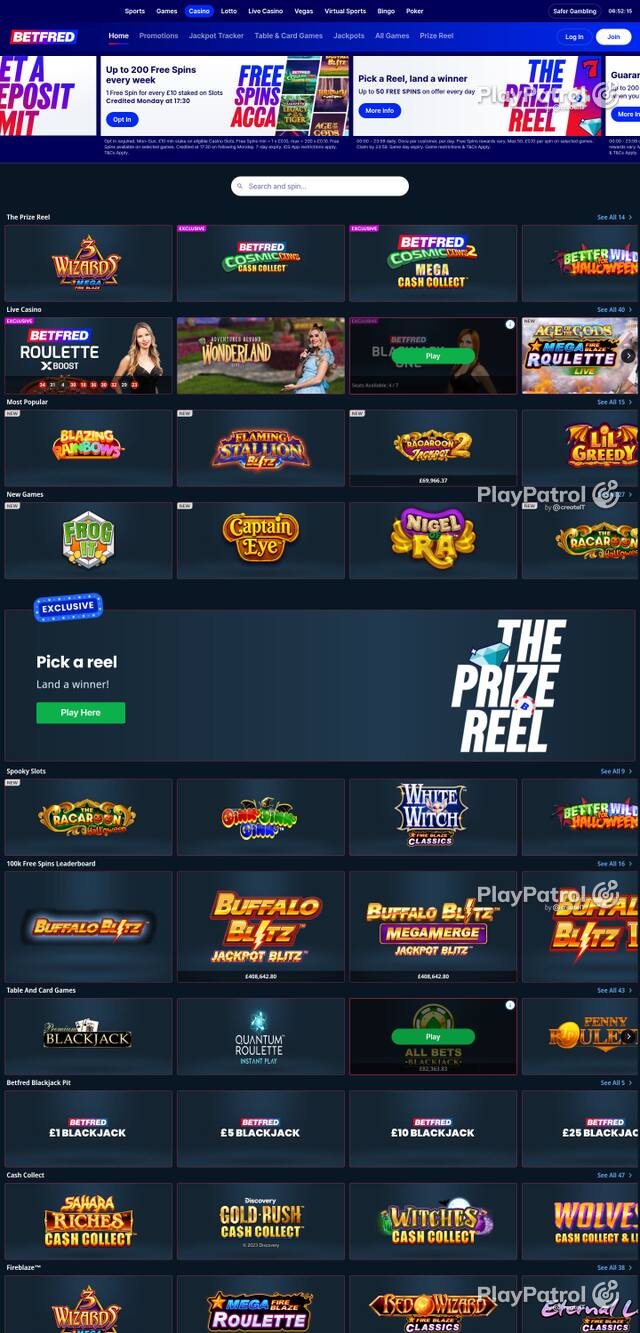 Capture of the front page of Betfred (betfred.com) on 23 October 2026