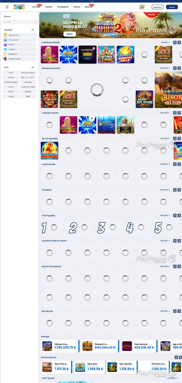 Capture of the front page of MyLotteries (mylotteriesplay.it) on 4 October 2026