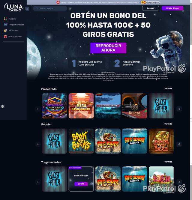 Capture of the front page of Luna Casino (lunacasino.es) on 5 October 2026