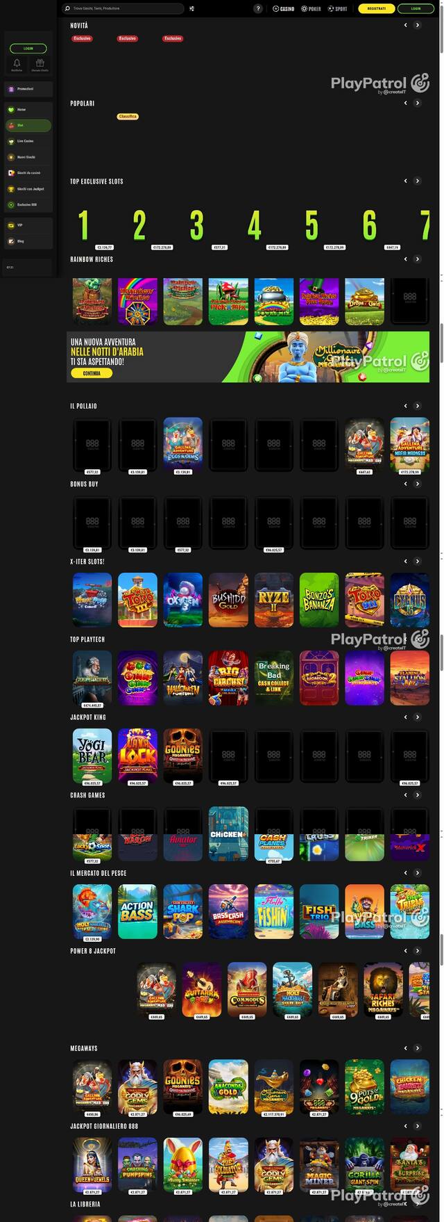 Capture of the front page of 888casino (888casino.it) on 26 October 2026
