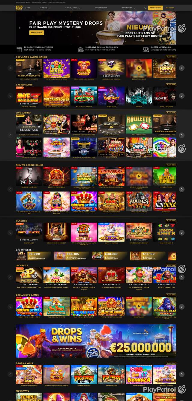 Capture of the front page of Fair Play Casino (fairplaycasino.nl) on 30 October 2026
