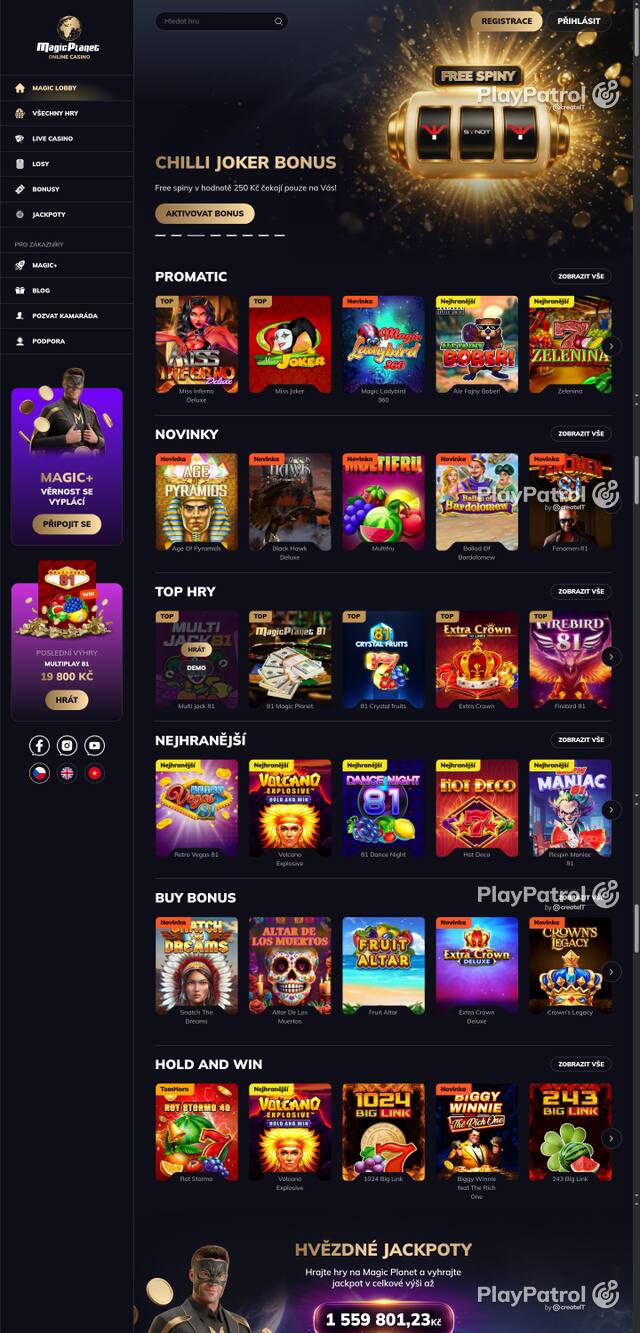 Capture of the front page of Magic Planet (magicplanet.cz) on 22 October 2026