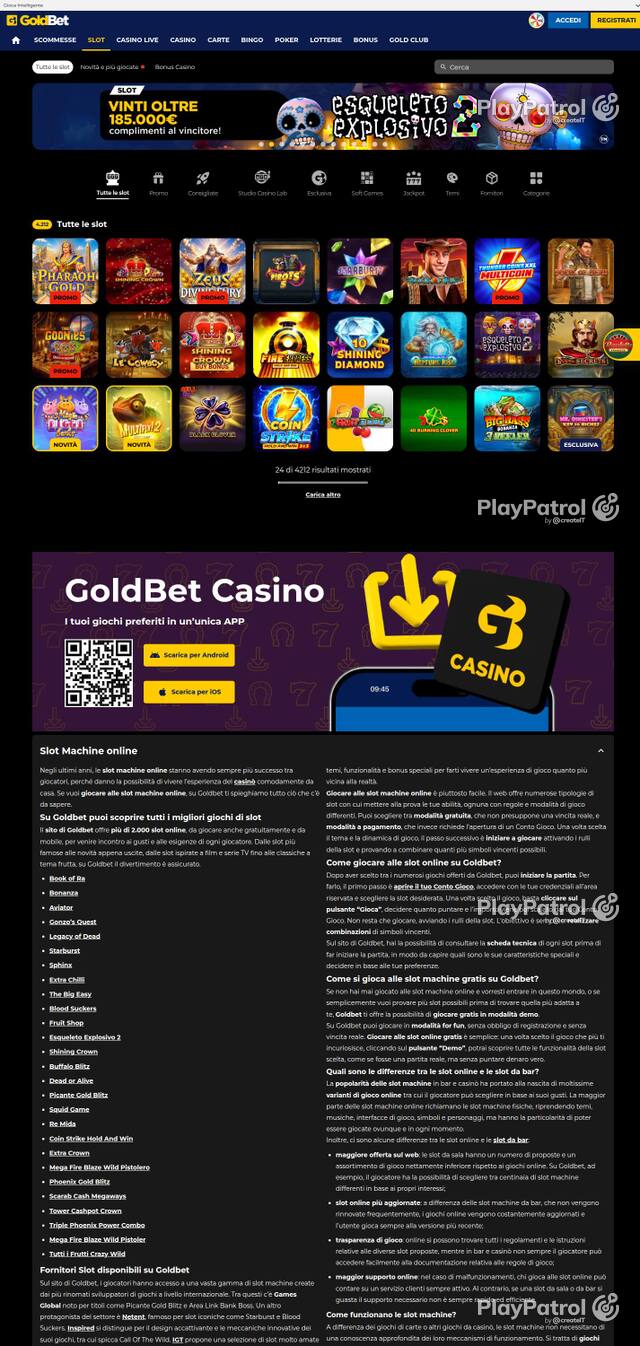 Homepage capture of Goldbet recorded during the scan