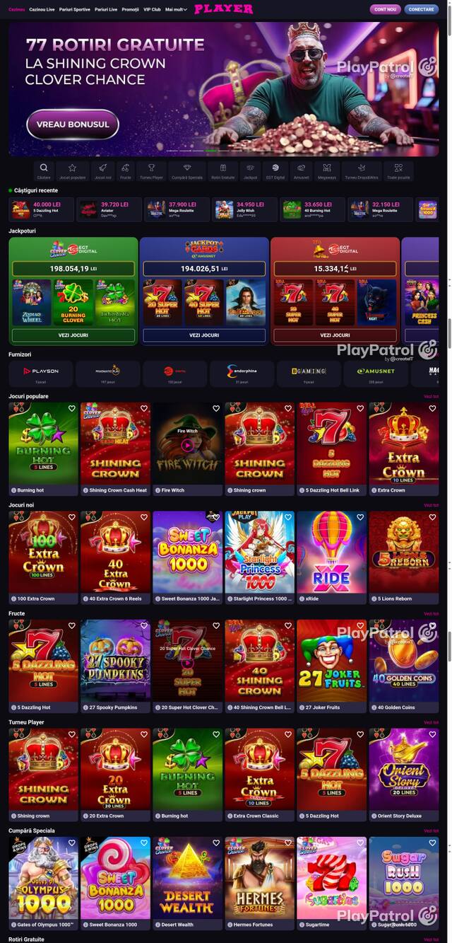 Capture of the front page of Player (player.ro) on 11 October 2026