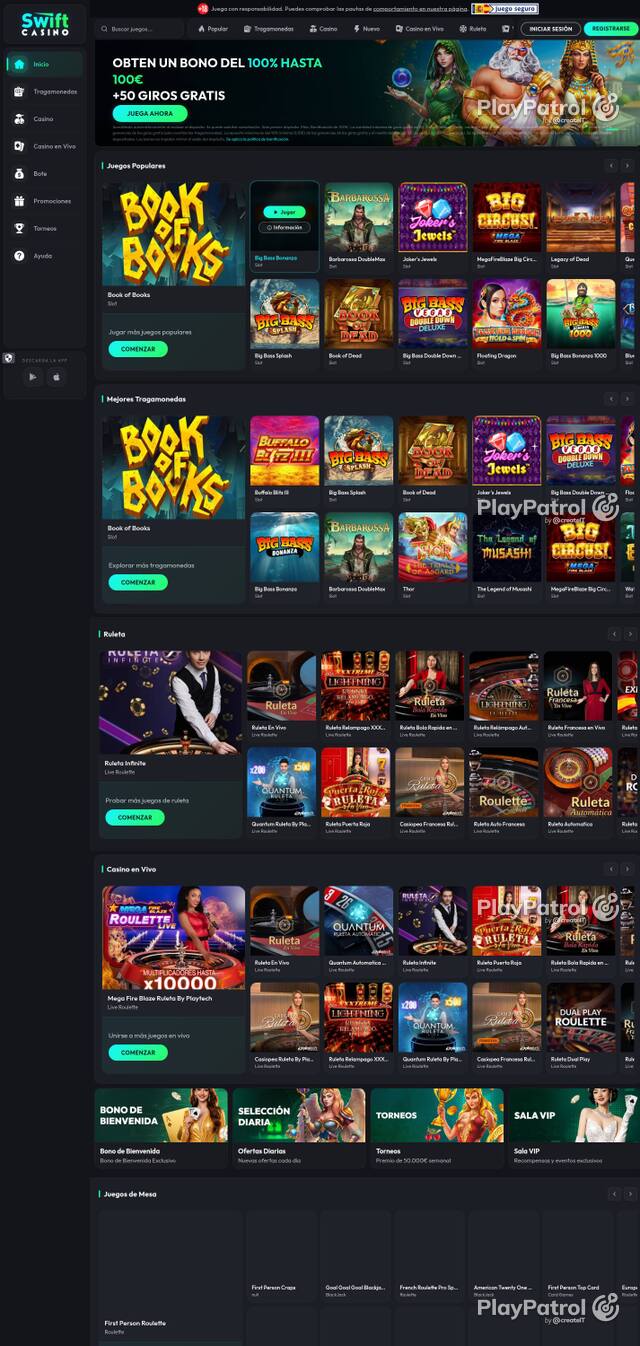 Homepage capture of Swift Casino recorded during the scan
