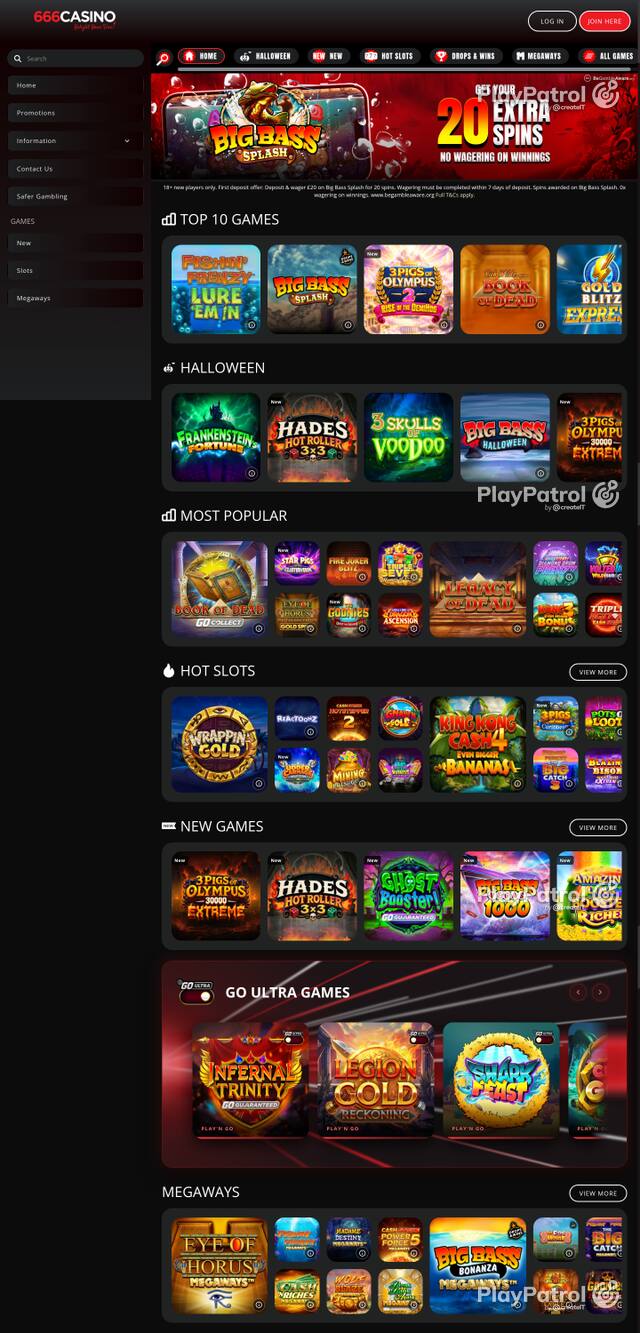 Capture of the front page of 666 Casino (666casino.com) on 19 October 2026