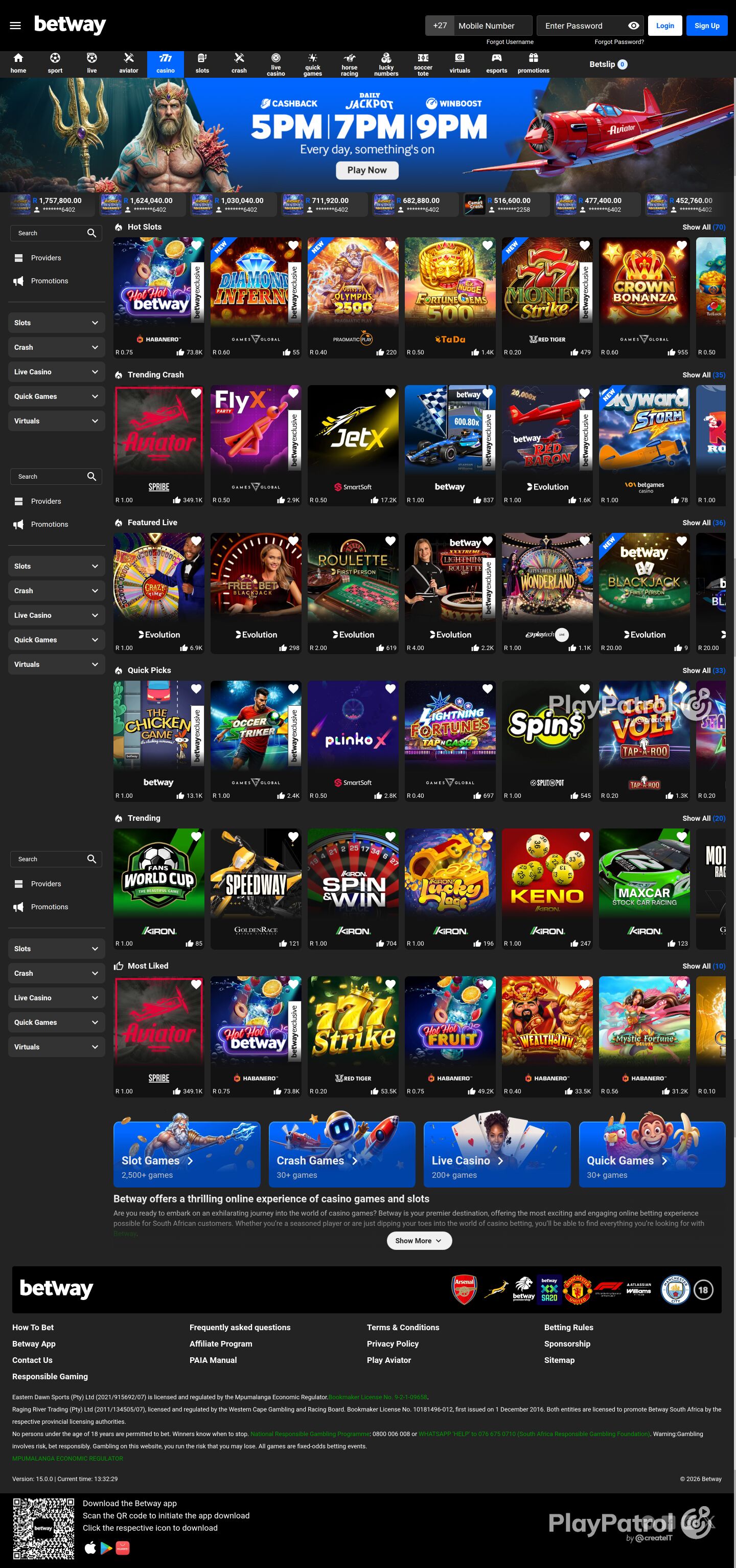 Full capture of betway.co.za recorded during the scan