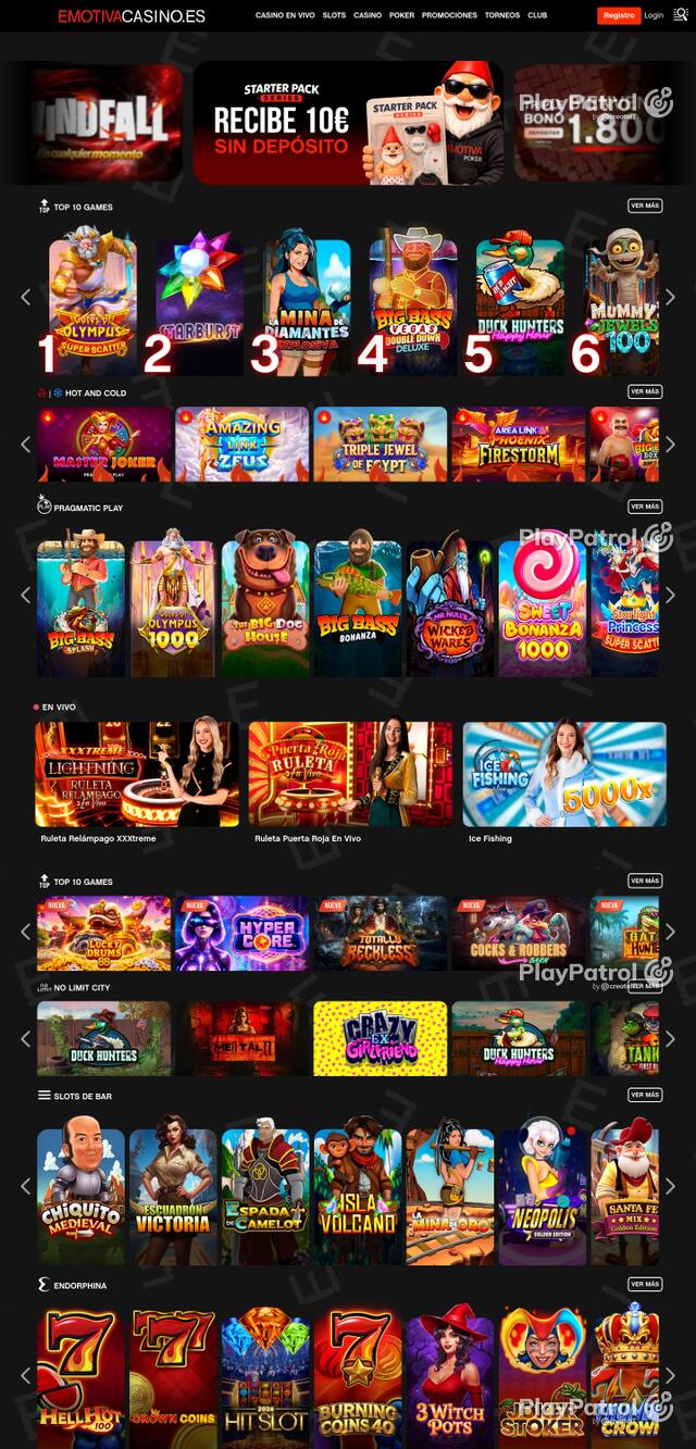 Capture of the front page of Emotiva Casino (emotivacasino.es) on 12 October 2026