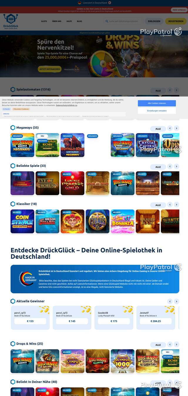Homepage capture of DrückGlück recorded during the scan