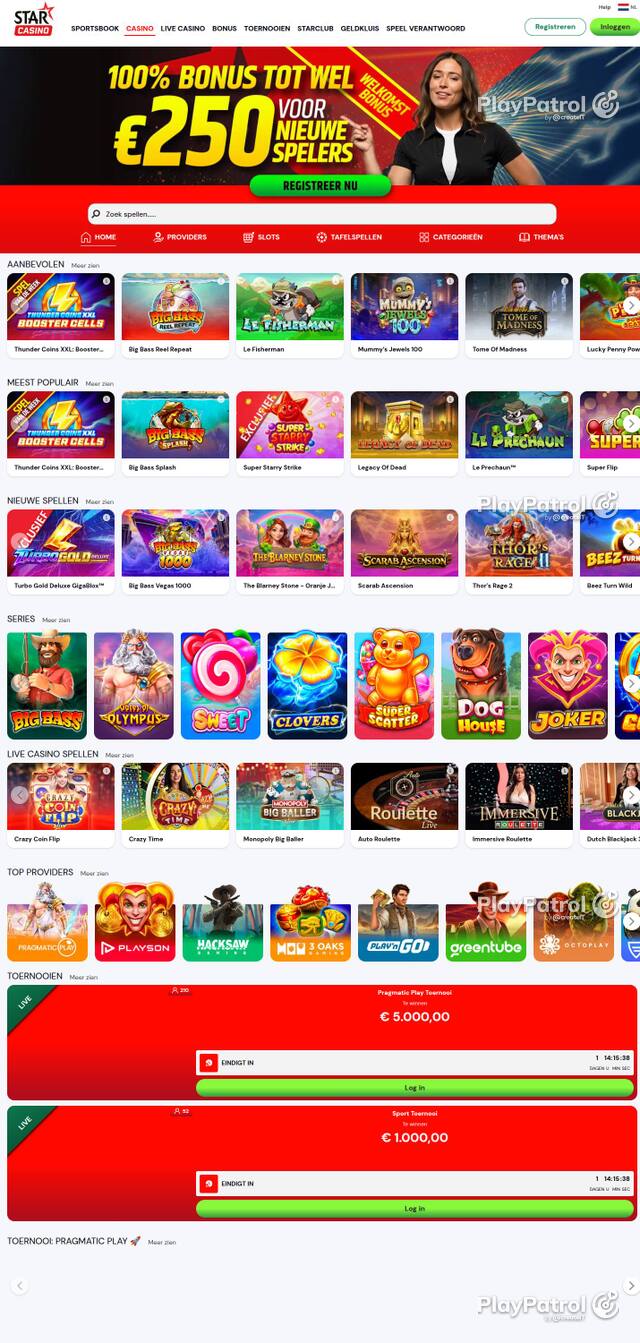 Homepage capture of Starcasino recorded during the scan
