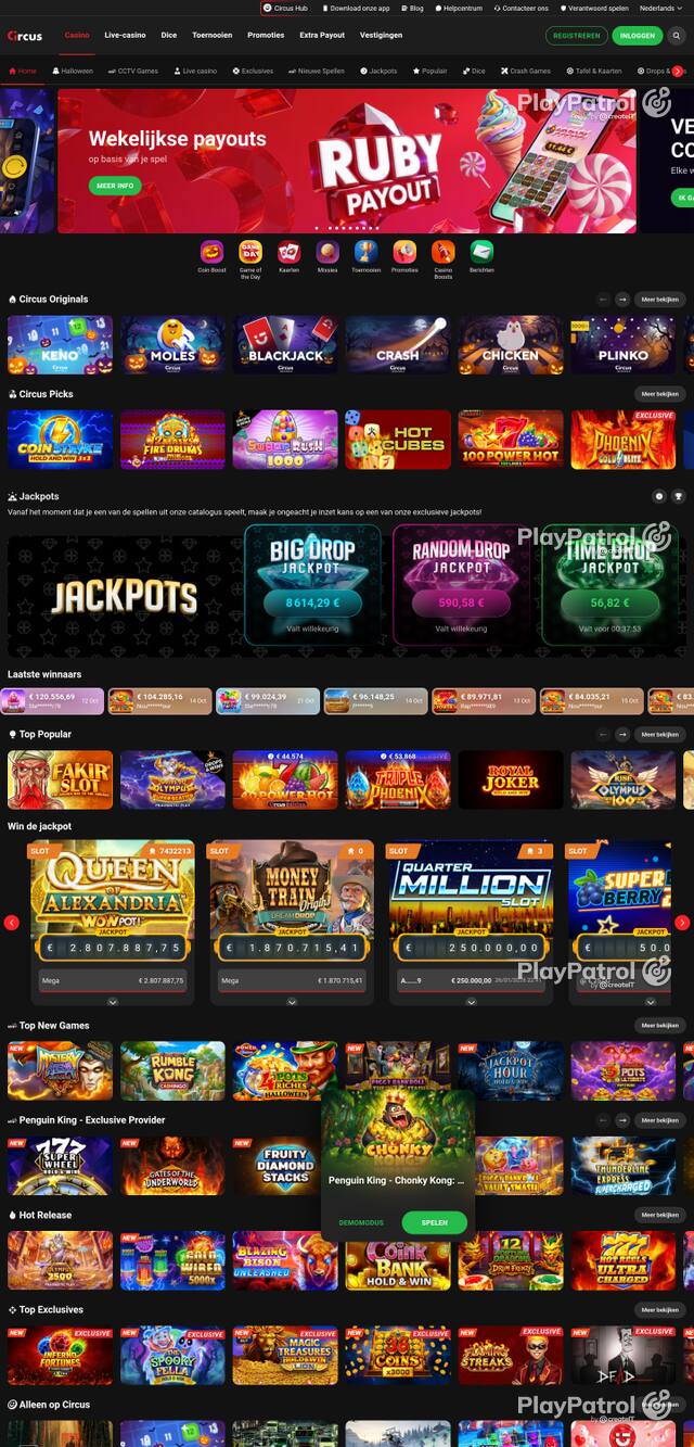 Capture of the front page of circus-casino.be (circus-casino.be) on 25 October 2026