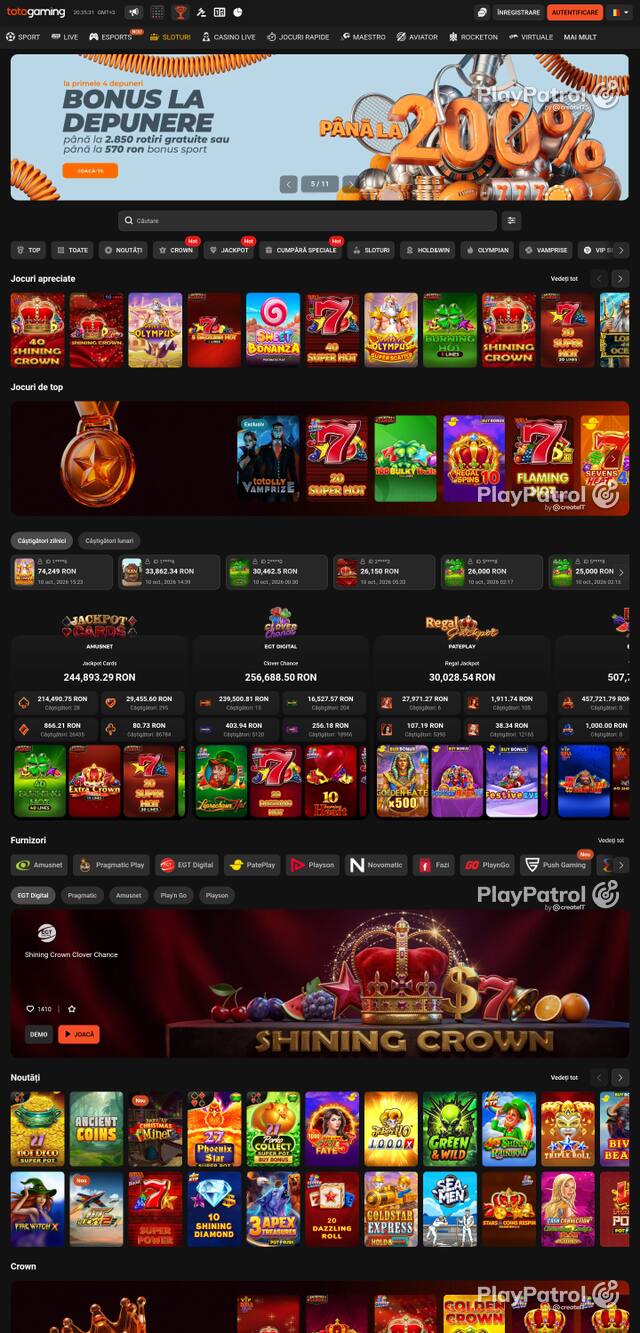 Capture of the front page of Totogaming (totogaming.ro) on 10 October 2026