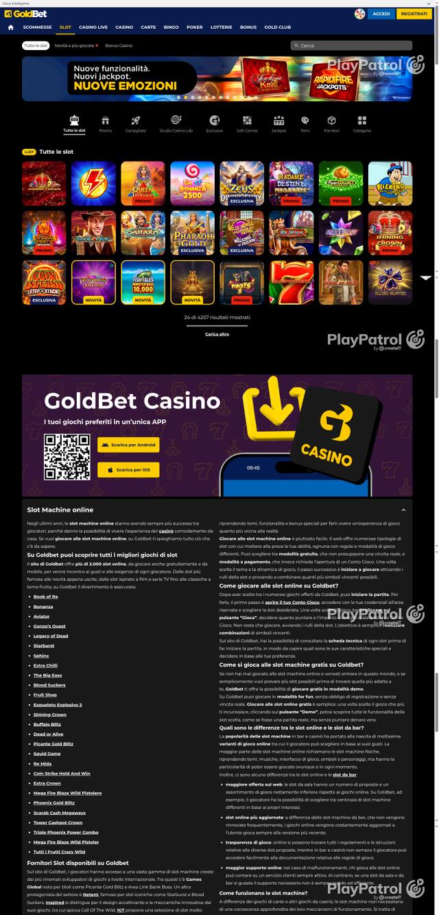 Capture of the front page of Goldbet (goldbet.it) on 7 October 2026
