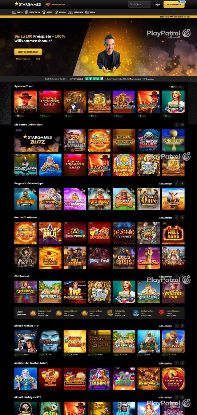 Homepage capture of StarGames recorded during the scan