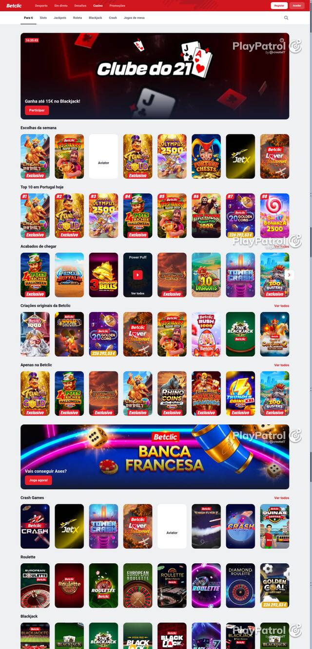 Capture of the front page of betclic.pt (betclic.pt) on 19 October 2026