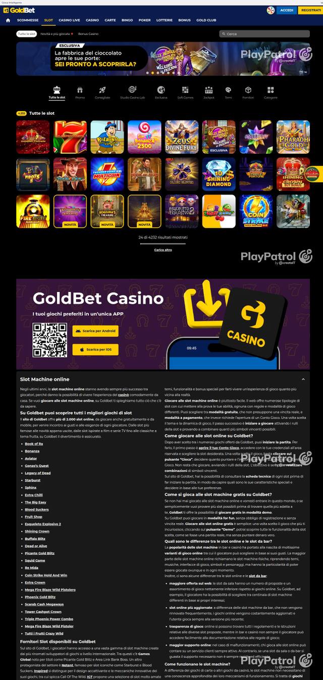 Homepage capture of Goldbet recorded during the scan