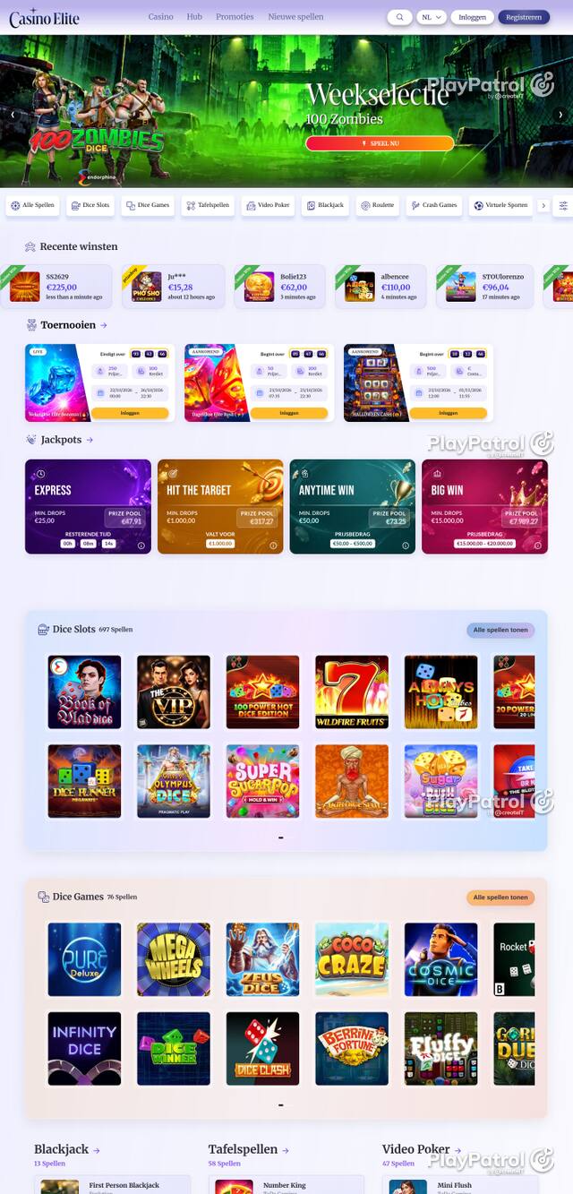 Capture of the front page of casinoelite.be (casinoelite.be) on 22 October 2026