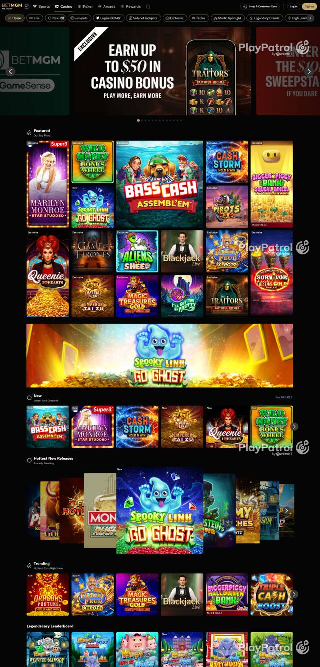 Front page of casino.mi.betmgm.com as captured on 29 October 2026