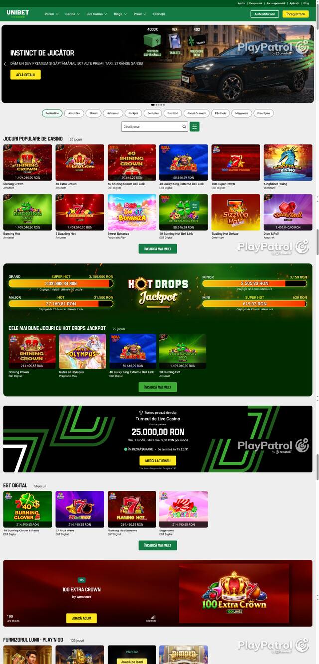 Capture of the front page of Unibet (unibet.ro) on 19 October 2026