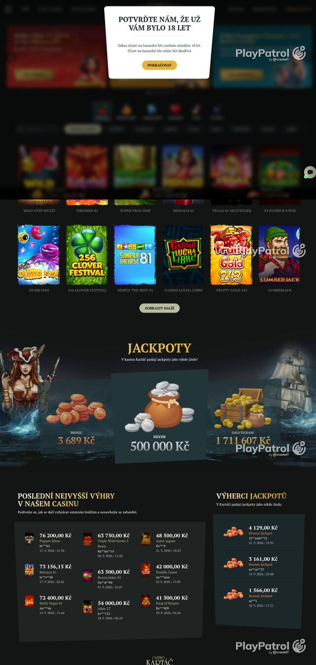Homepage capture of Casino Kartac recorded during the scan