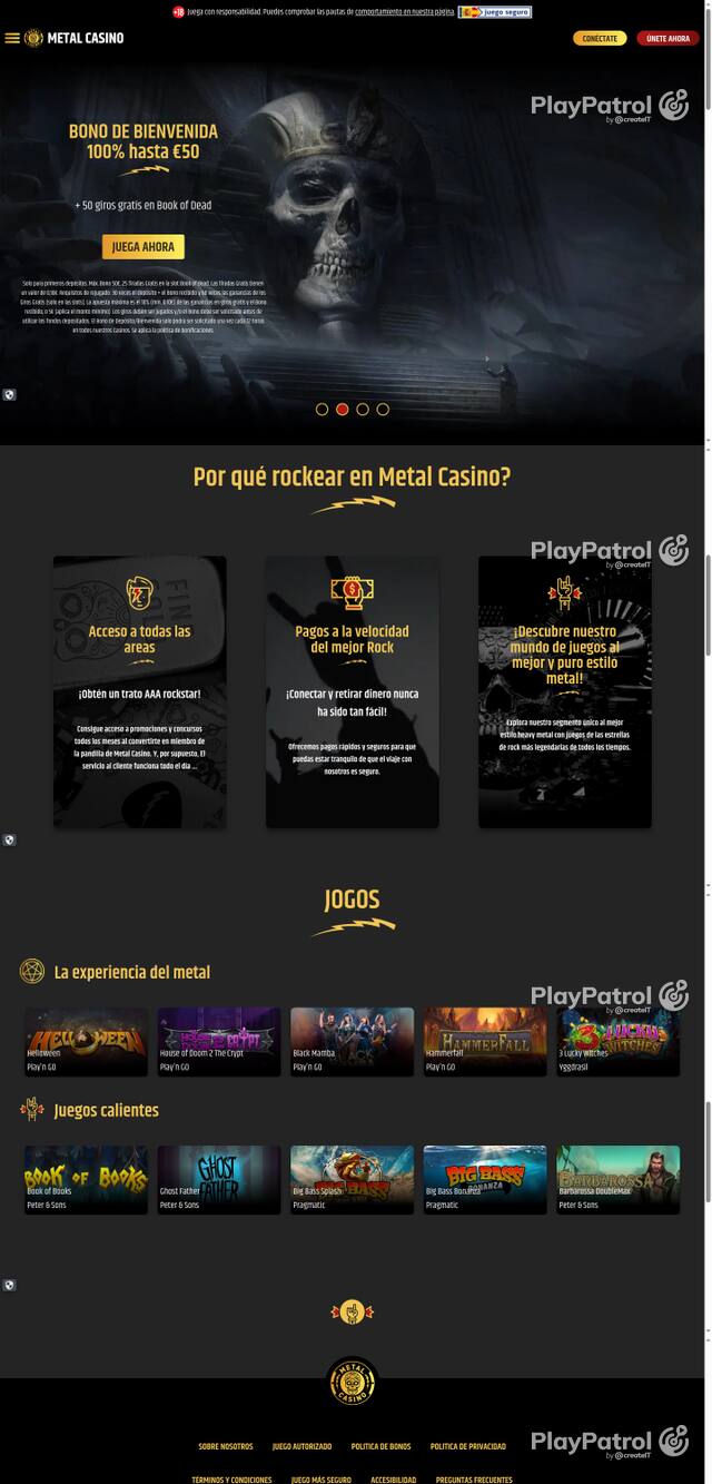 Capture of the front page of Metal Casino (metalcasino.es) on 18 October 2026