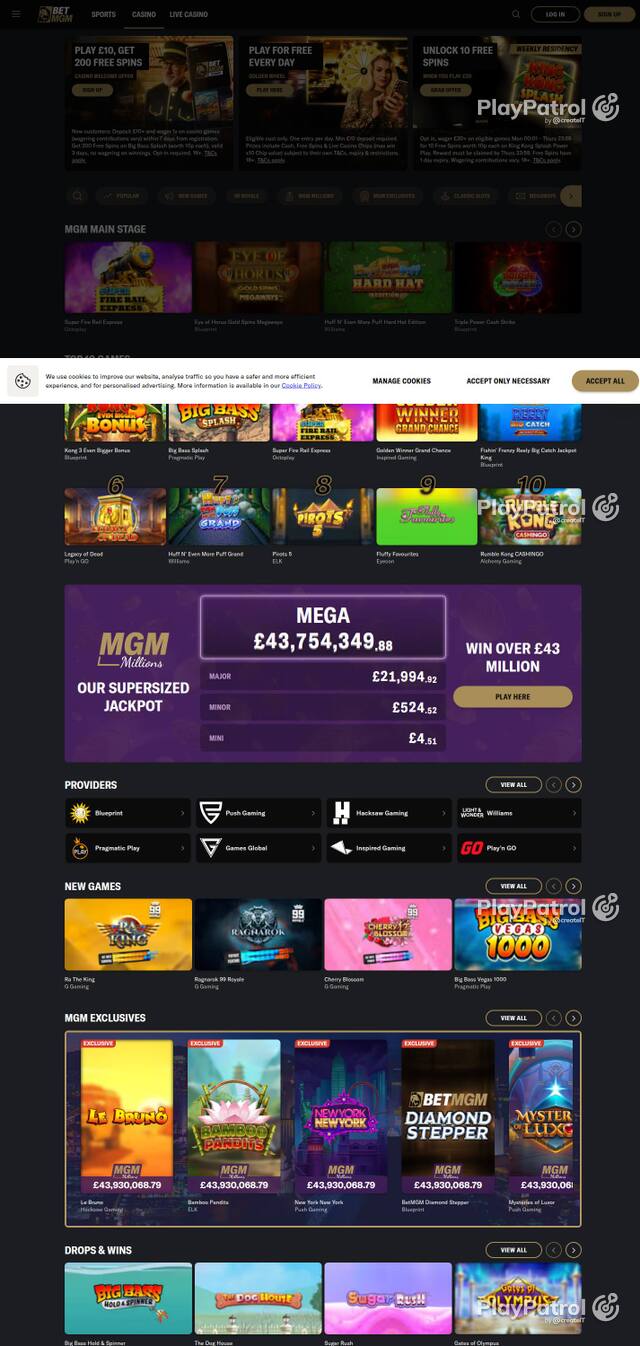 Homepage capture of BetMGM UK recorded during the scan