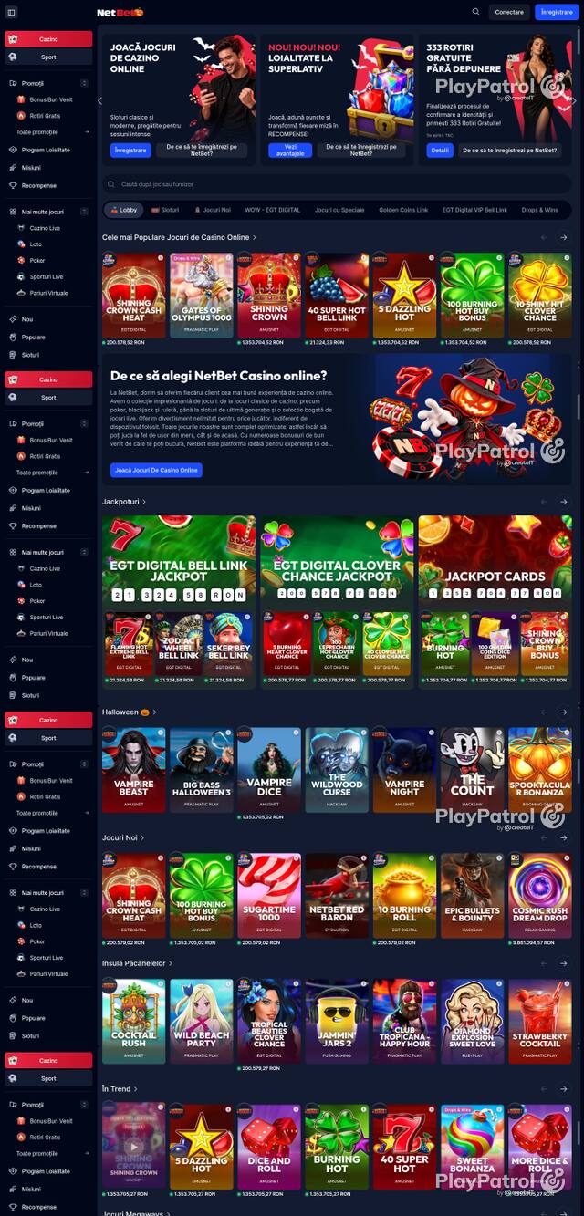 Capture of the front page of NetBet (casino.netbet.ro) on 22 October 2026