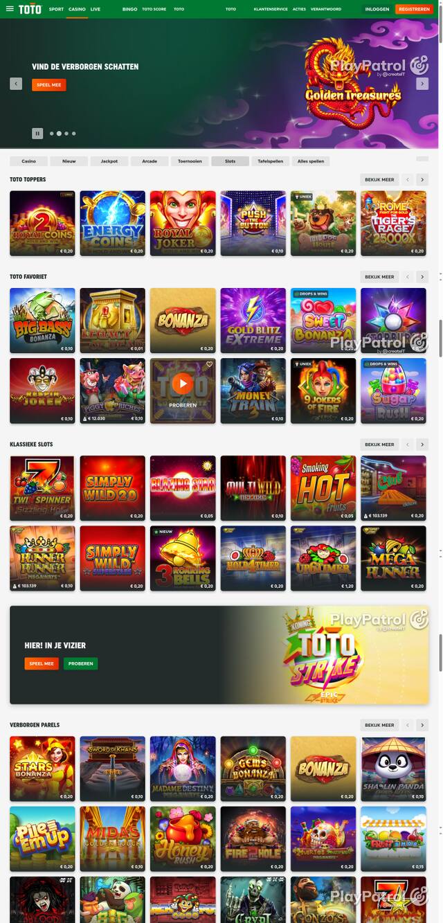 Capture of the front page of TOTO Casino (casino.toto.nl) on 26 October 2026