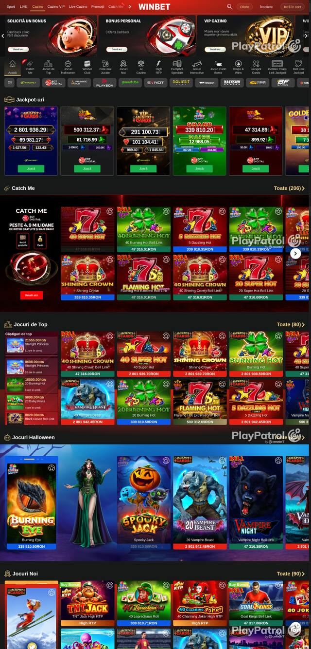 Capture of the front page of Winbet (winbet.ro) on 13 October 2026