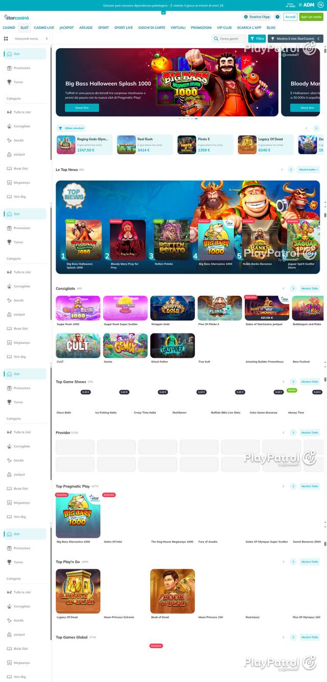 Capture of the front page of StarCasinò (starcasino.it) on 26 October 2026