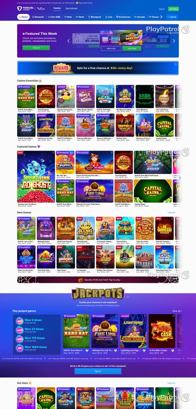 Capture of the front page of casino.fanduel.com (casino.fanduel.com) on 26 October 2026
