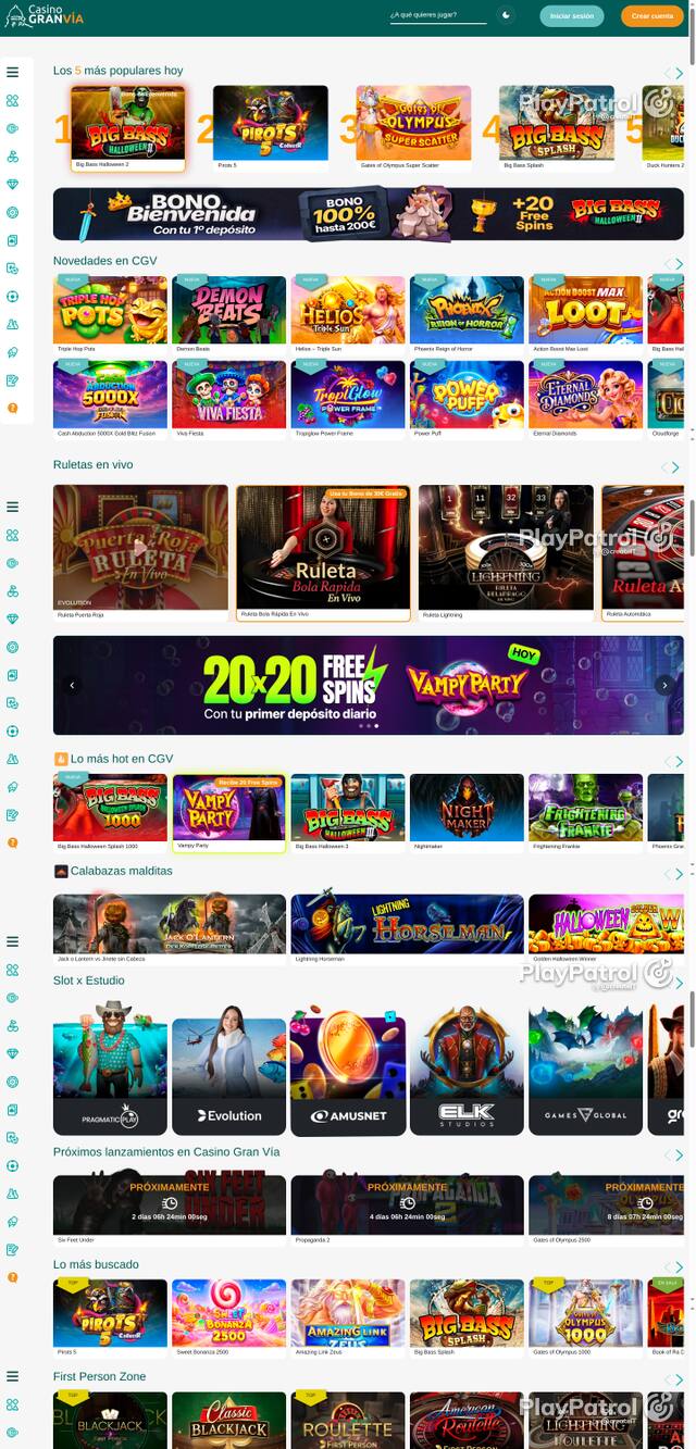 Capture of the front page of Casino Gran Vía (casinogranvia.es) on 18 October 2026